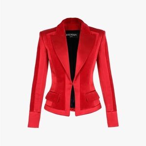 Balmain FW2015 rich red Satin and velvet blazer